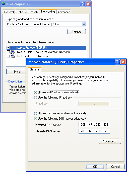 Internet properties settings